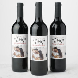 Elegantes schwarzes minimales Weihnachtsfest-Foto Weinetikett
