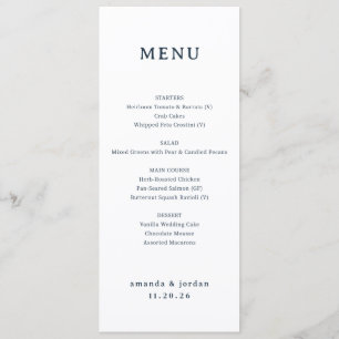 Elegantes Schwarzes Minimalistisches Hochzeitsmenü Menükarte