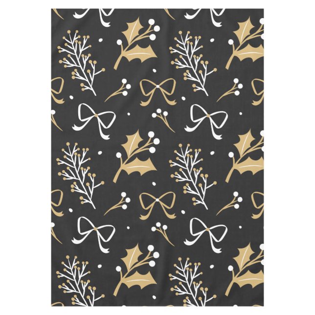 Elegantes Schwarzes Mistletoe & Ribbon Weihnachtsm Tischdecke (Vorderseite)