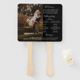 Elegantes schwarzes modernes Hochzeitsprogramm-Fot Fächer