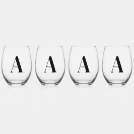 Elegantes Schwarzes Monogramm erstes Set aus Weing Weinglas Ohne Stiel