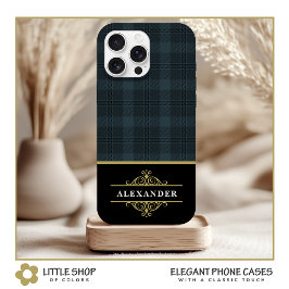 Elegantes Schwarzes Monogramm Grau Kariert Case-Mate iPhone Hülle