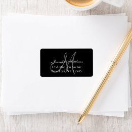 Elegantes schwarzes Monogramm Hochzeit RSVP Rückse Adressaufkleber