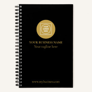 Elegantes schwarzes Notizbuch mit goldenem Logo im