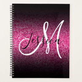 Elegantes Schwarzes Ombre Hot Pink Glitzer Monogra Planer