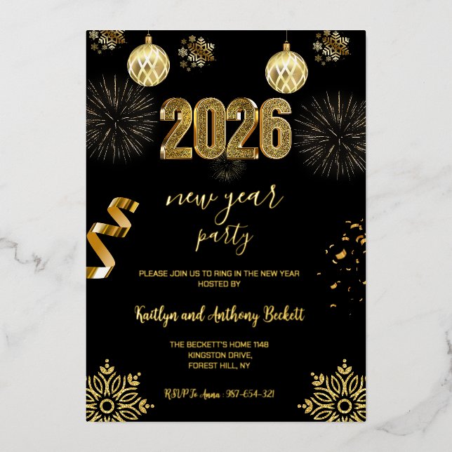 Elegantes Schwarzes Party Neue Jahrgänge Einladung (Vorderseite)