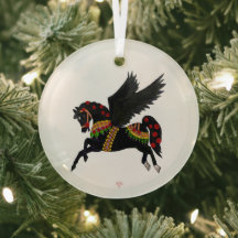 Elegantes schwarzes Pegasus-Vintage-Karussellpferd