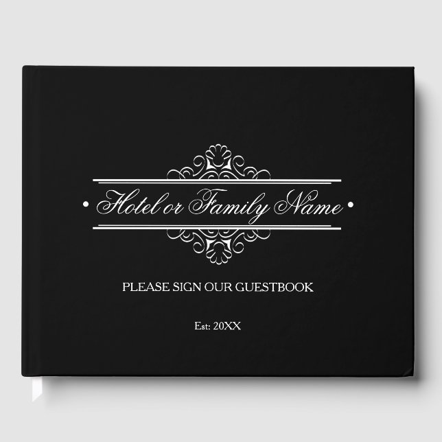 Elegantes Schwarzes Personalisiertes Hotel oder Fa Gästebuch (Vorderseite)