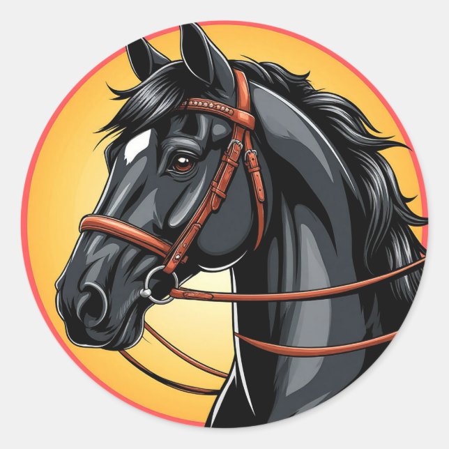 Elegantes Schwarzes Pferd Runder Aufkleber (Vorderseite)