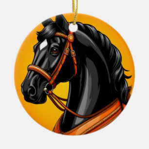 Elegantes schwarzes Pferdeporträt Keramik Ornament