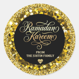 Elegantes schwarzes Ramadan mit goldenem Glitter Runder Aufkleber