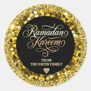 Elegantes schwarzes Ramadan mit goldenem Glitter Runder Aufkleber