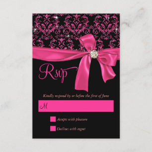 Elegantes schwarzes rosa Damast-16. RSVP Karte