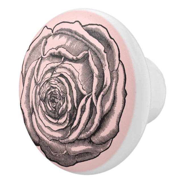 Elegantes Schwarzes Rosa Pariser Rose Blossom Blum Keramikknauf (Rechts)