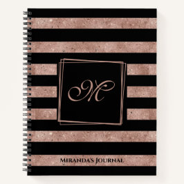 Elegantes Schwarzes Rose Gold Glitzer Streifen Mon Notizbuch