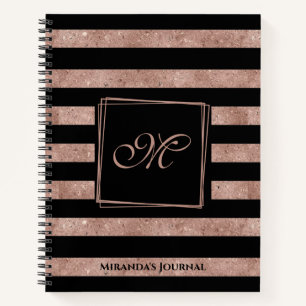 Elegantes Schwarzes Rose Gold Glitzer Streifen Mon Notizbuch