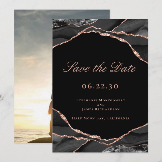 Elegantes Schwarzes Rose Goldenes Paradies für Hoc Save The Date (Vorne/Hinten)