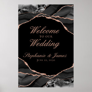 Elegantes schwarzes Rosen-Gold-Folie-Achat-Hochzei Poster