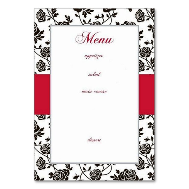 Elegantes Schwarzes Rosen Menü Tischnummer (Vorderseite)