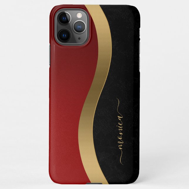 Elegantes Schwarzes Rot und Gold iPhone Hülle (Rückseite)