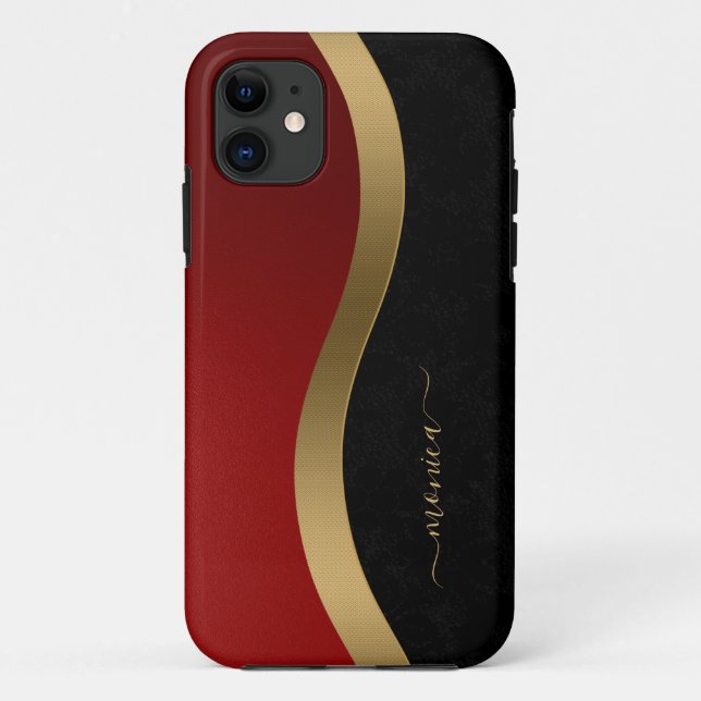 Elegantes Schwarzes Rot und Gold Personalisiert Case-Mate iPhone Hülle (Rückseite)