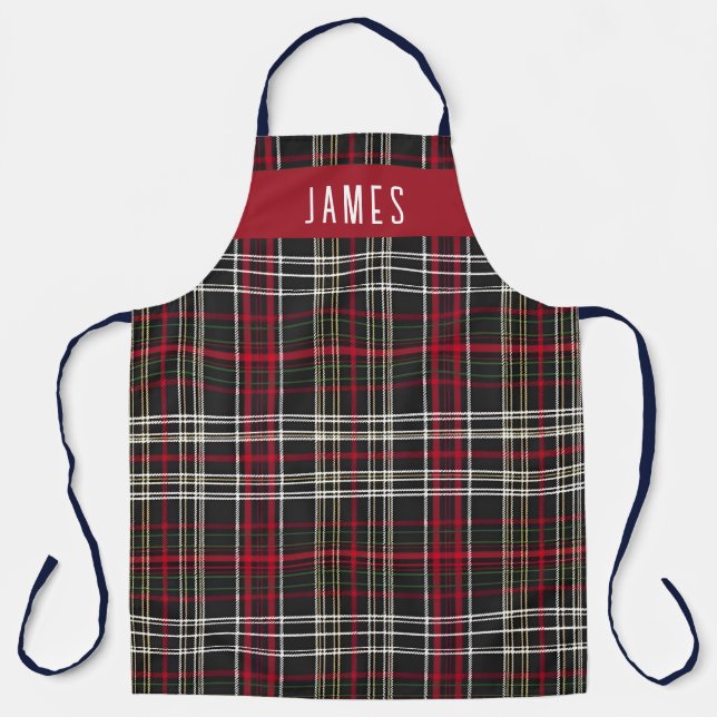 Elegantes Schwarzes Rotes Tartan Kariert Personali Schürze (Vorderseite)