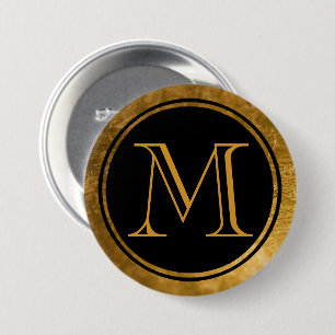 Elegantes Schwarzes Rundgold Gerahmtes Monogramm Button