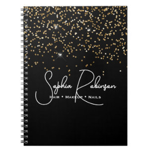 Elegantes schwarzes Salon-Geschäft mit goldenem Gl Notizblock