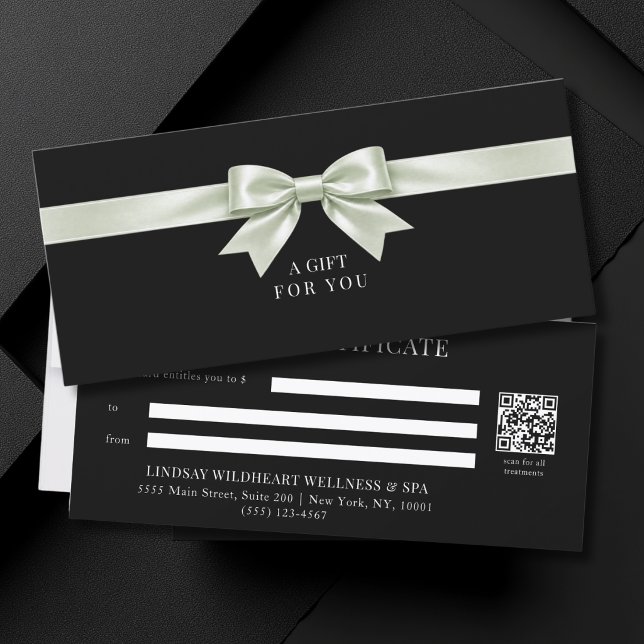 Elegantes schwarzes Schleifen-QR-Code-Geschenkguts (Elegant Black Green Bow QR Code Gift Certificate)