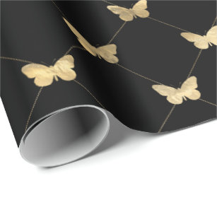 Elegantes Schwarzes Schmetterlingsmuster Geschenkpapier