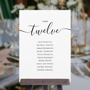 Elegantes schwarzes Schrift-Tischnummer-12-Sitzpla Einladung