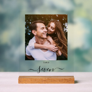 Elegantes schwarzes Schriftfoto-Tischnummernschild Acrylschild