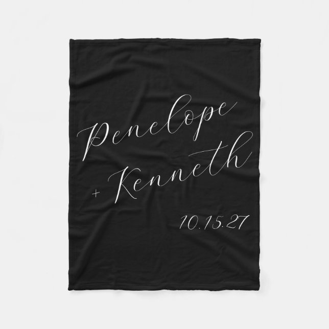 Elegantes Schwarzes Script-Hochzeit Personalisiert Fleecedecke (Vorderseite)
