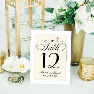 Elegantes Schwarzes Script Monogram   Elfenbein Tischnummer