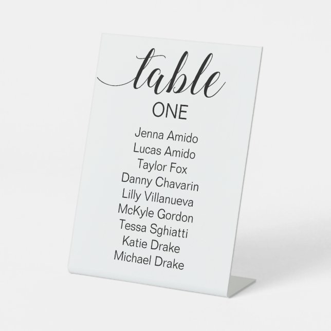 Elegantes Schwarzes Skript-Hochzeitstabelle Sockelschild (Vorderseite)