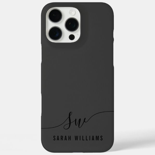 Elegantes Schwarzes Skript Initial Monogram iPhone 16 Pro Max Hülle (Rückseite)