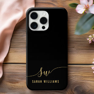 Elegantes Schwarzes Skript Initial Monogram iPhone 16 Pro Max Hülle