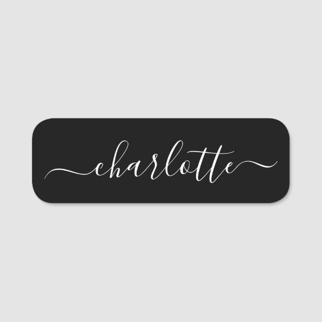 Elegantes Schwarzes Skript Moderner Name Personali Namensschild (Vorderseite)