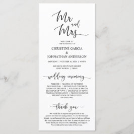 Elegantes Schwarzes Skript, Mr. und Mrs., Hochzeit Programm