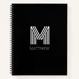 Elegantes Schwarzes Skript Weiß Mit Monogramm Notizbuch