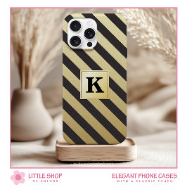 Elegantes Schwarzes Streifen Monogramm Case-Mate iPhone Hülle