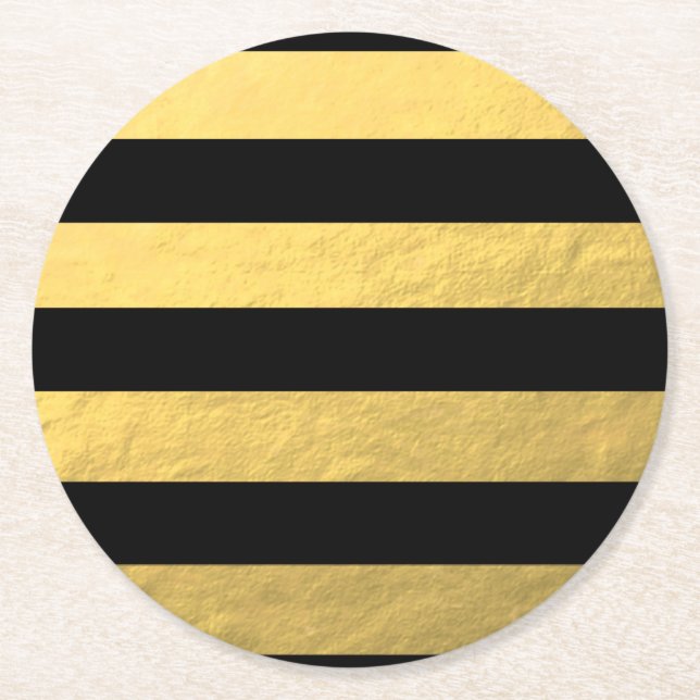 Elegantes Schwarzes Stripes die gedruckte Runder Pappuntersetzer (Vorderseite)