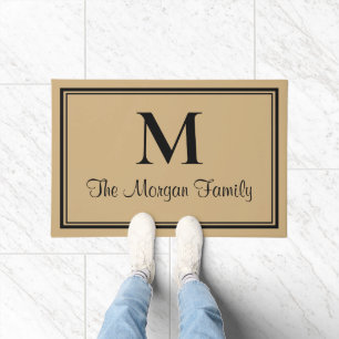 Elegantes Schwarzes Tan-Doppelgrenzenmonogramm Fußmatte