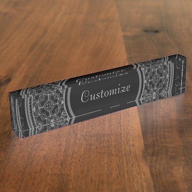 Elegantes Schwarzes u. silbern Namensplakette (Seite)