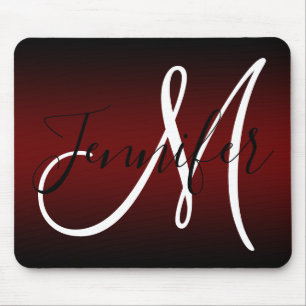 Elegantes schwarzes und burgunderrotes Ombre-Monog Mousepad