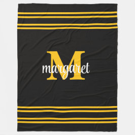 Elegantes schwarzes und gelbes weißes Monogramm Na Fleecedecke
