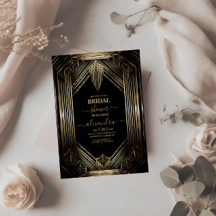 Elegantes Schwarzes und Gold Brautparty Einladung