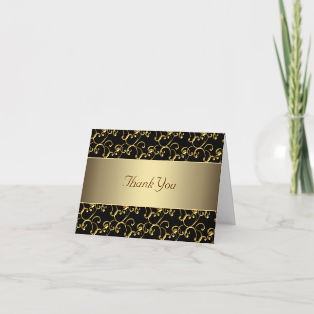 Elegantes Schwarzes und Gold danken Ihnen Dankeskarte (Vorderseite)