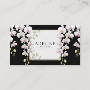 Elegantes Schwarzes und Gold, Orchideen Visitenkarte