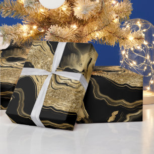 Elegantes schwarzes und goldenes Glitter-Achat-Geb Geschenkpapier